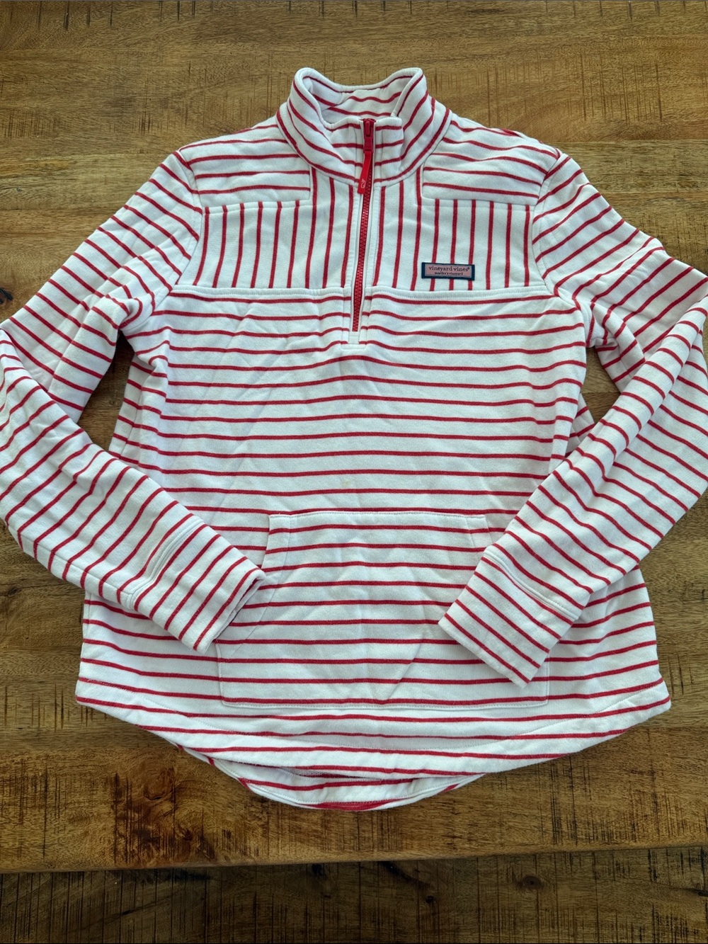 Vineyard Vines White and Red Striped Kids Quarter-Zip Pullover
